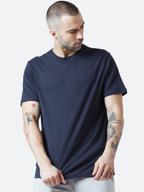 

PERF Men Navy Blue Solid Round Neck T-shirt