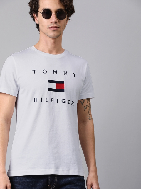 

Tommy Hilfiger Men White Printed Round Neck Pure Cotton T-shirt