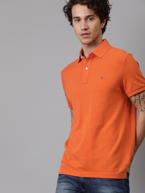 

Tommy Hilfiger Men Orange Solid Polo Collar T-shirt