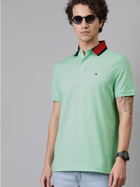 

Tommy Hilfiger Men Green Solid Polo Collar T-shirt