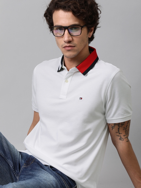 

Tommy Hilfiger Men White Solid Polo Collar T-shirt