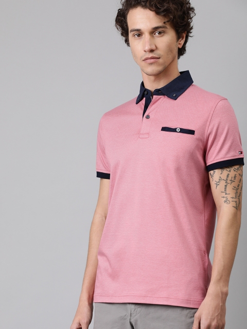 

Tommy Hilfiger Men Pink Solid Slim Fit Polo Collar T-shirt