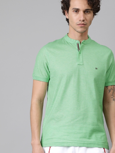 

Tommy Hilfiger Men Green Solid Slim Fit Mandarin Collar T-shirt