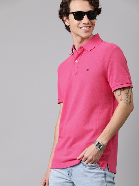 

Tommy Hilfiger Men Pink Solid Polo Collar Pure Cotton T-shirt
