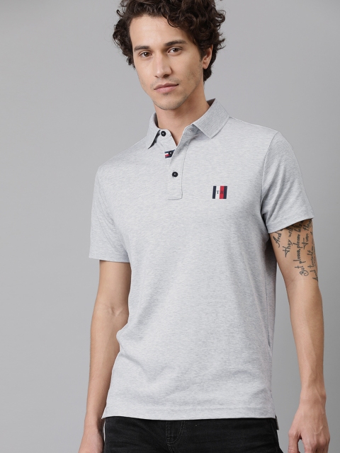 

Tommy Hilfiger Men Grey Solid Slim Fit Polo Collar Pure Cotton T-shirt