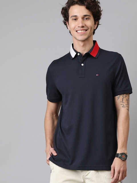 

Tommy Hilfiger Men Navy Blue Solid Contrast Polo Collar T-shirt