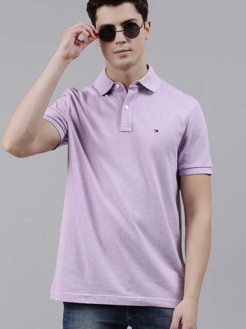 

Tommy Hilfiger Men Lavender Solid Polo Collar T-shirt