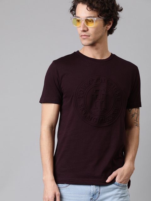 

Tommy Hilfiger Men Burgundy Embossed Printed Slim Fit Round Neck T-shirt