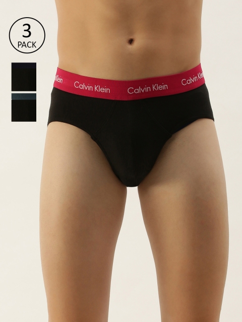 

Calvin Klein Underwear Men Pack Of 3 Black Knitted Solid Briefs U26619HC