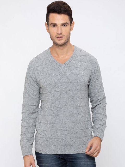 

Globus Men Grey Self Design Pullover Sweater