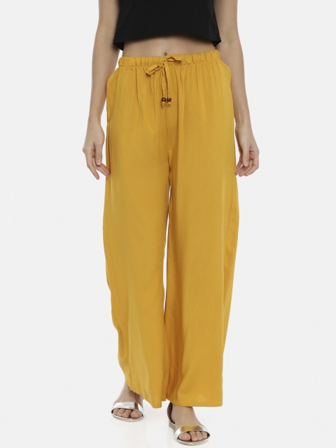 

GOLDSTROMS Women Mustard Yellow Solid Flared Palazzos
