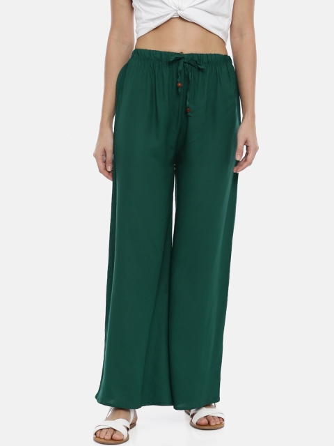 

GOLDSTROMS Women Green Solid Flared Palazzos