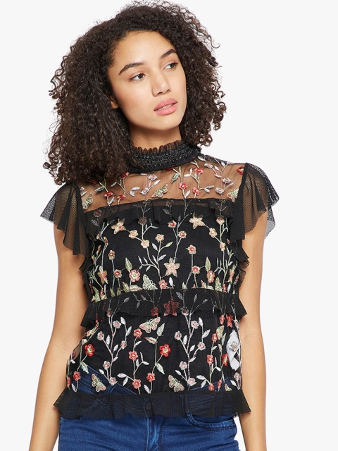 

Madame Women Black Self Design Top