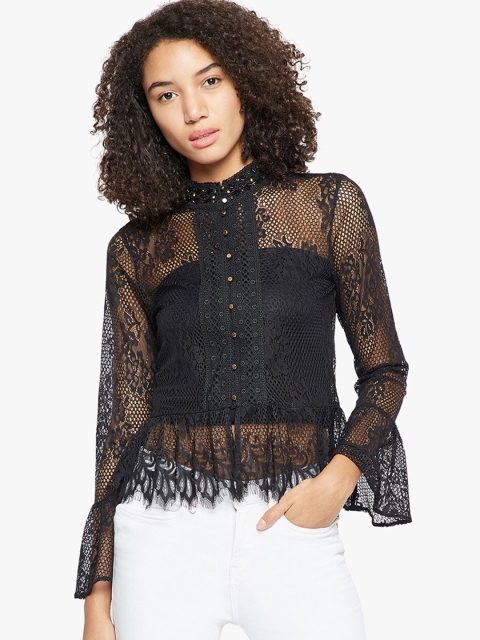 

Madame Women Black Self Design Top