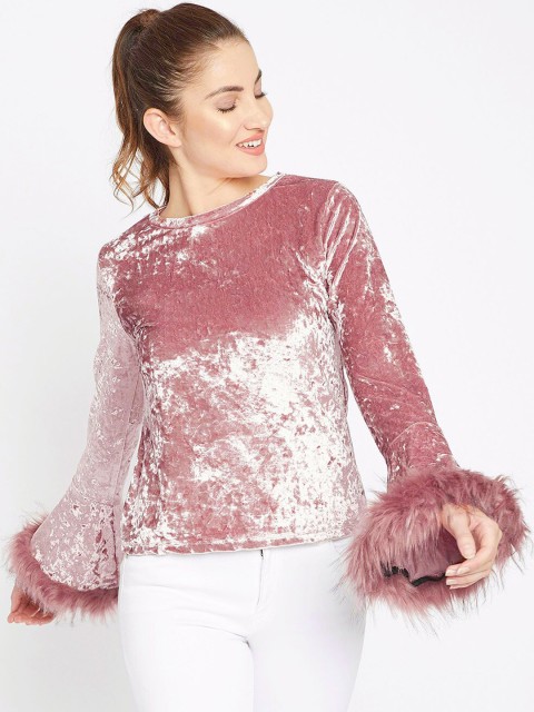 

Madame Women Pink Solid Velvet Top