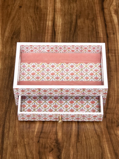 

Tistabene White & Pink Printed Handcrafted Flora Single Drawer Organizer