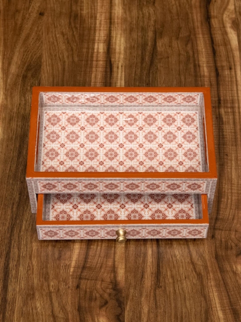 

Tistabene Off-White & Red Mughal Printed Handcrafted Organizer With Single Drawer