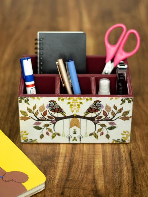 

Tistabene White & Green Printed Handcrafted Passero Penholder & Cutlery Organizer