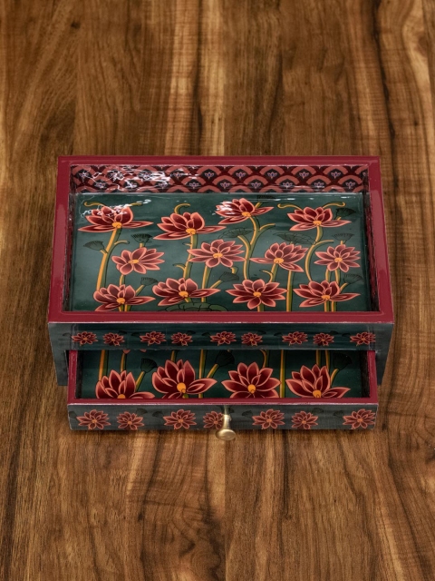 

Tistabene Green & Red Printed Handcrafted Kamal Talai Organizer With Single Drawer