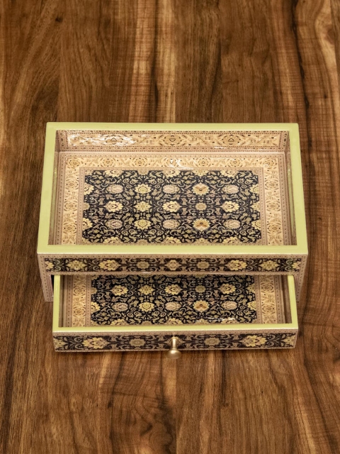 

Tistabene Yellow & Blue Printed Handcrafted Tapis Morrocan Organizer With Single Drawer