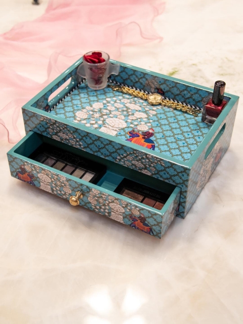 

Tistabene Blue & White Printed Handcrafted Hasti Blue Organizer With Two-Part Single Drawer