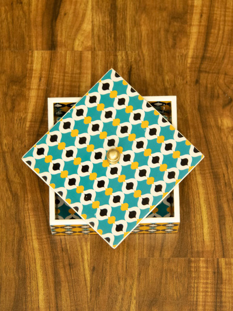 

Tistabene Teal Blue & White Printed Handcrafted Zukhti Designer Multi-Utility Box
