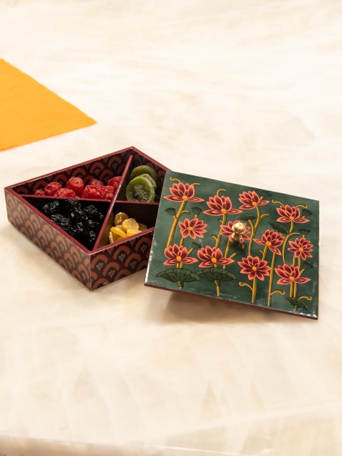 

Tistabene Green & Pink Printed Handcrafted Kamal Talai Lotus Inspired Designer Multi-Utility Box