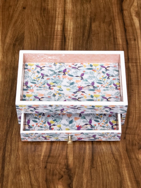 

Tistabene White & Green Printed Handcrafted Flutter Organizer With Single Drawer