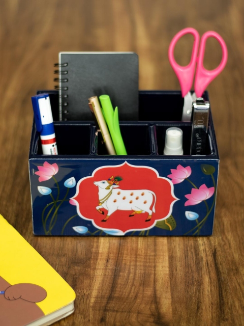 

Tistabene Blue & Red Printed Handcrafted Panchranga Penholder & Cutlery Organizer