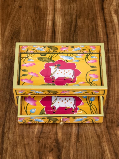 

Tistabene Yellow & Pink Printed Handcrafted Panchranga Drawer Organizer