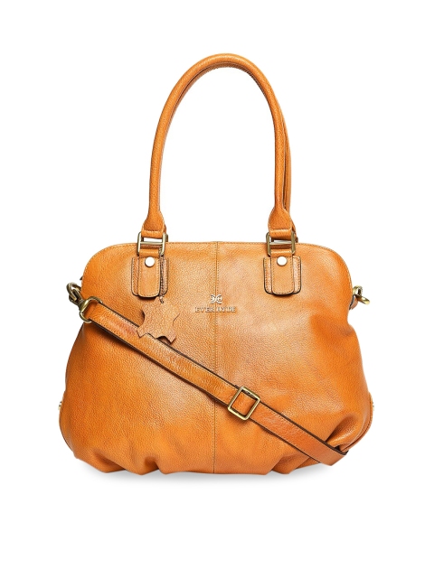 

EVER HYDE Tan Brown Solid Leather Handheld Bag