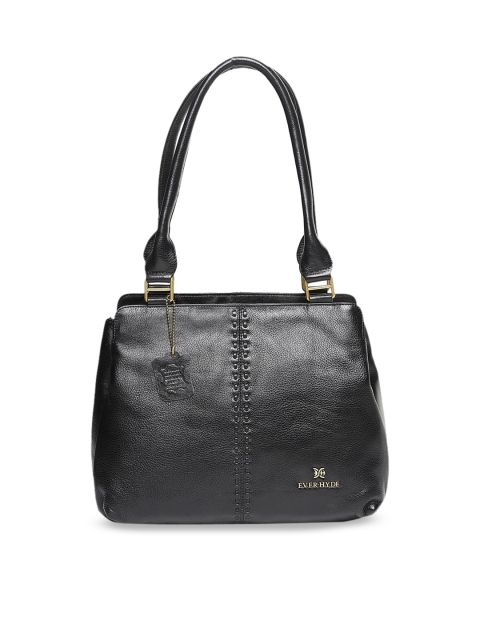 

EVER HYDE Black Solid Leather Shoulder Bag