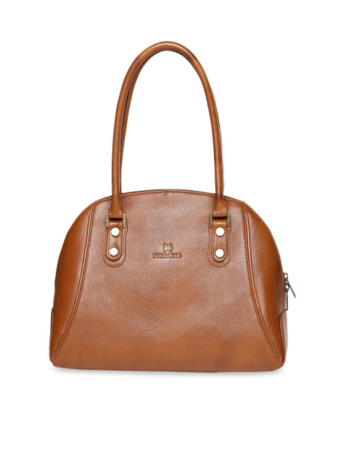 

EVER HYDE Tan Brown Solid Leather Wafture Handheld Bag