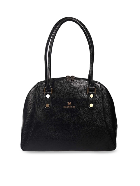 

EVER HYDE Black Solid Leather Shoulder Bag