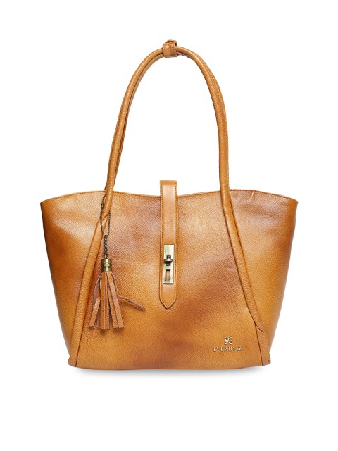 

EVER HYDE Mustard Yellow & Brown Colourblocked Leather Tote Bag