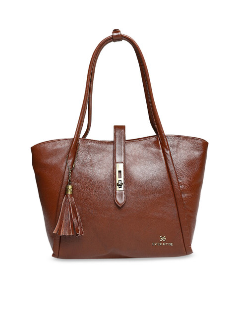

EVER HYDE Brown Solid Leather Shoulder Bag
