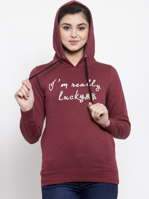

Global Republic Women Maroon Printed Hooded Sweatshirt