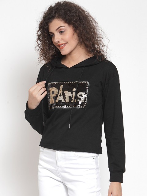 

Global Republic Women Black Embellished Hooded Sweatshirt