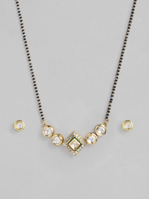 

justpeachy Gold-Plated & Black Kundan Studded Mangalsutra & Earrings Set