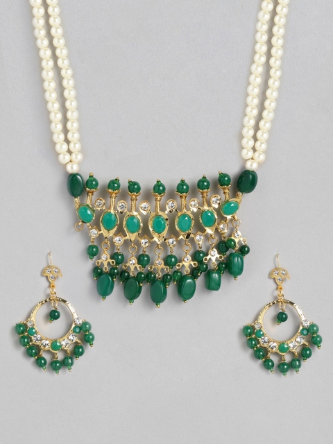 

justpeachy Women White & Green Gold-Plated Jewellery Set