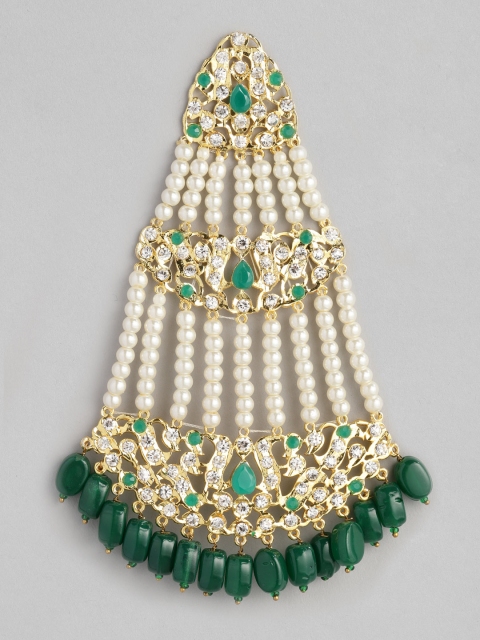 

justpeachy Green & Gold toned Gold Plated Maangtika