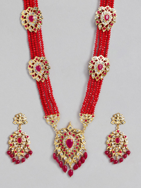

justpeachy Red Gold-Plated Ruby Jewellery Set