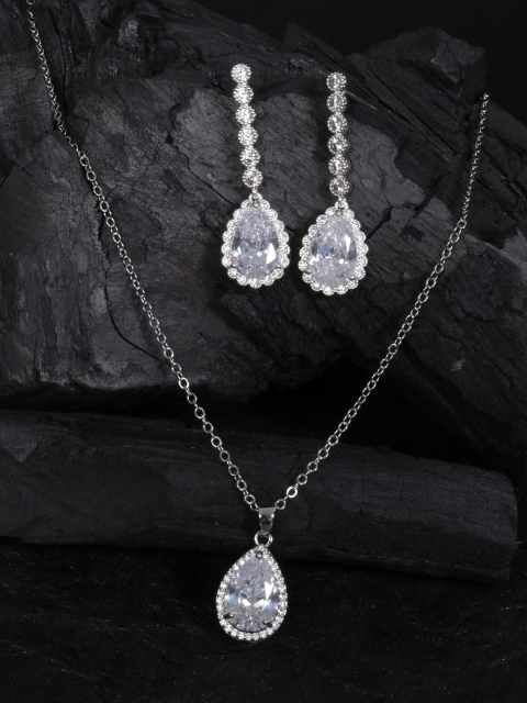 

justpeachy White & Silver-Plated Cubic Zirconia Jewellery Set