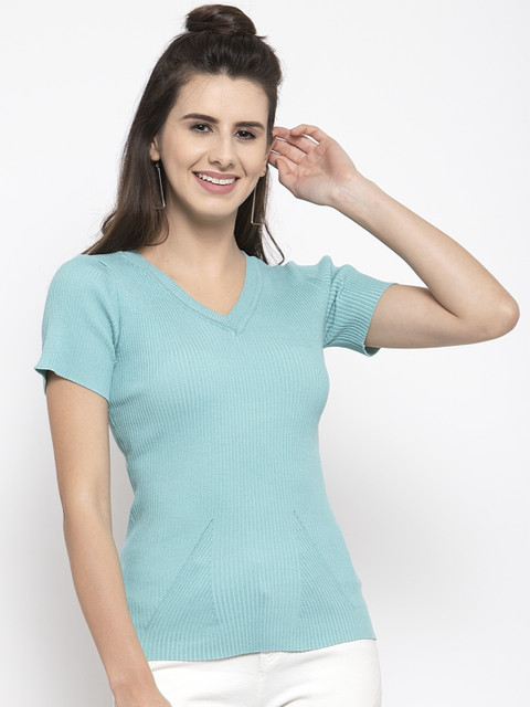 

Global Republic Women Blue Solid Fitted Top