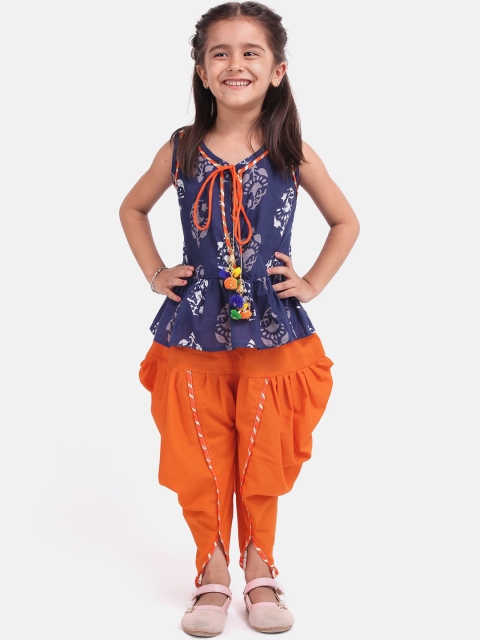 

BownBee Girls Blue & Orange Printed Top with Dhoti Pants