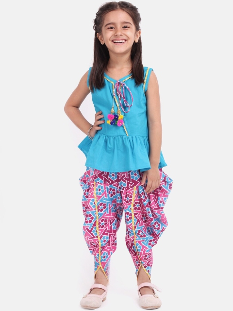

BownBee Girls Blue & Pink Solid Top with Dhoti Pants