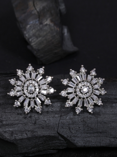 

justpeachy Silver-Plated & CZ Studded Floral Studs