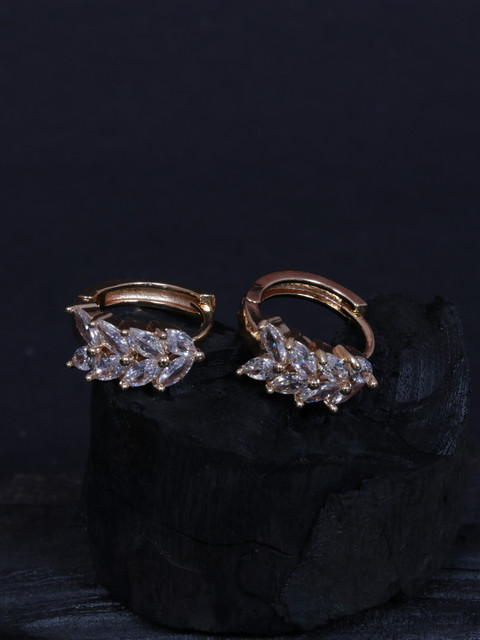 

justpeachy Gold-Plated & White CZ Stone Studded Circular Hoop Earrings