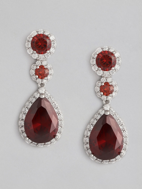 

justpeachy Red & Silver-Plated Teardrop Shaped Drop Earrings