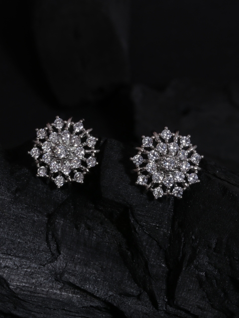 Silver-Plated & CZ Studded Floral Studs